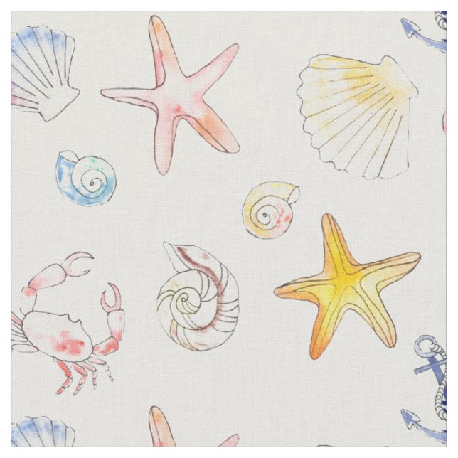 Marine Life & Anchors Tyg (Närbild)
