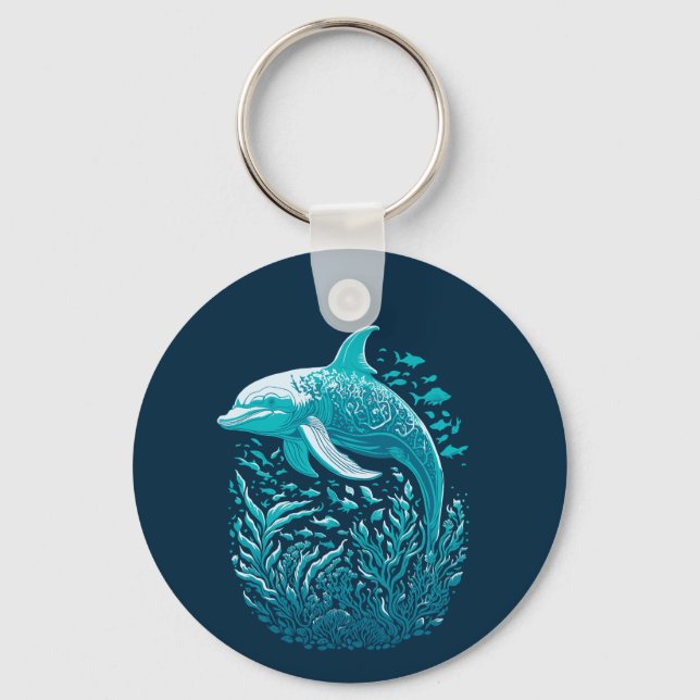 Marine Life Art | Dolphin Graphics Design Nyckelring (Framsida)