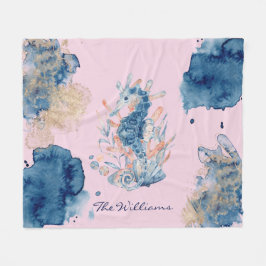Marine Life| Modern Watercolor Seahorse Fleecefilt