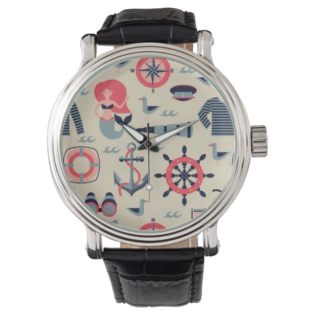 Marine Life Mönster Armbandsur (Framsida)