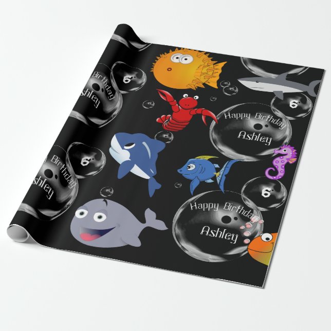Marine Life Personlig Namn & Age Birthday Presentpapper (Utrullad)