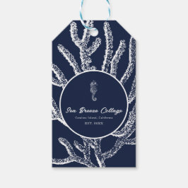 Marine Magic: Blue & White Coral & Seahorse Presentetikett