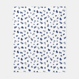 Marine Motif med sjöhästar Fleecefilt