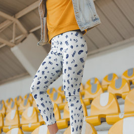 Marine Motif med sjöhästar Leggings