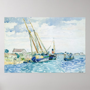 Marine Scene Boats nära Venedig Poster