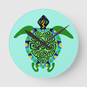 Marine Sea TURTLE - Animal Lover - Aqua Blue Rund Klocka