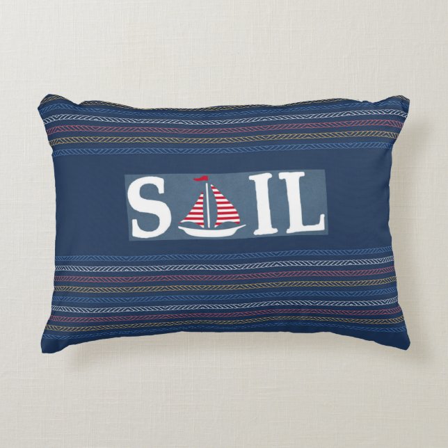 Marine Theme Blue Ocean Regatta Rand Rope Linjer Prydnadskudde (Framsidan)