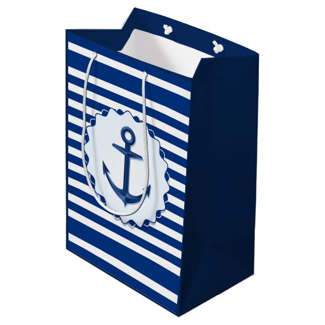 Marine Themme Blue and White Rand med Anchor (Baksidan Vinklad)