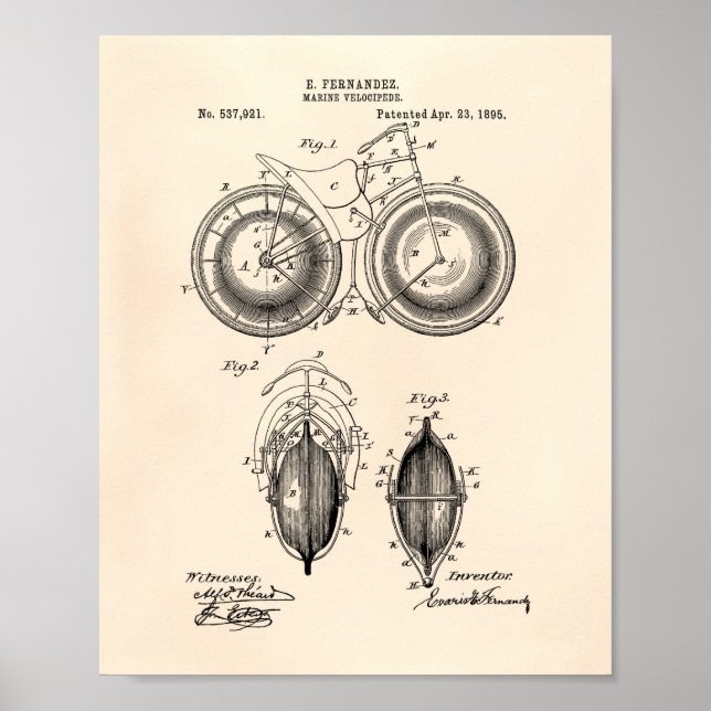 Marine Velocipede 1895 Patent Art Old Peper Poster (Framsidan)