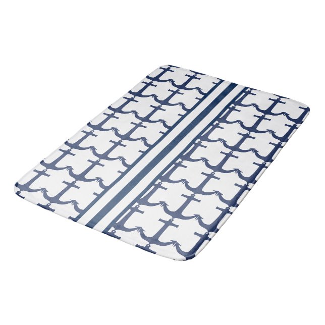Marine White Blue Nautical Anchor rand Badrumsmatta (Vinklad)
