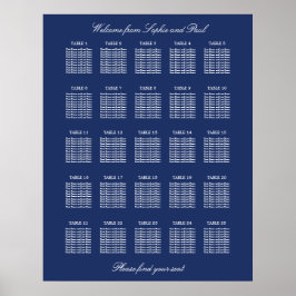 Marineblå 25 Bord Bröllops Sittplaneringsaffisch Poster