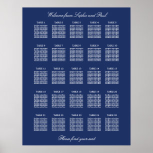 Marineblå 25 Bord Bröllops Sittplaneringsaffisch Poster