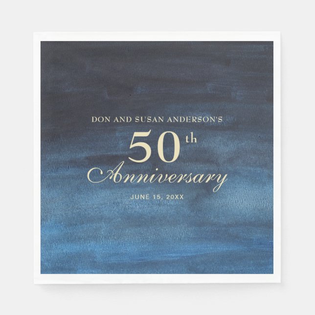 Marineblå 50-års bröllopsdag pappersservett (Framsidan)
