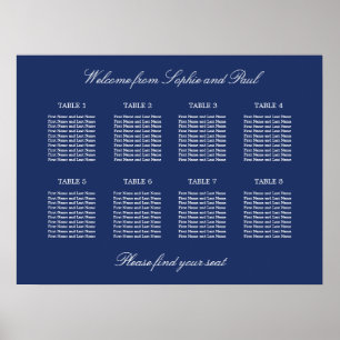 Marineblå 8 bord Wedding Seating Chart Affisch