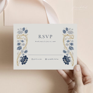 Marineblå Art Nouveau RSVP-kort med blomster OSA Kort
