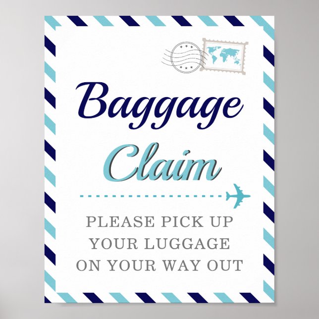 Marineblå Bagageutlämning Resa Flygbolag Förmån Bo Poster (Framsidan)