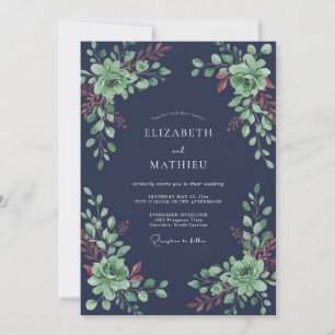 Marineblå Frodig Vinterbröllop Inbjudningar