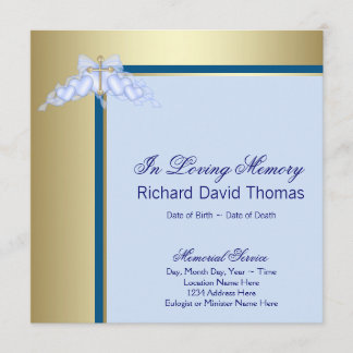 Marineblå Guld Kors I Kärlek Minne Memorial Inbjudningar