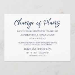 Marineblå handskriven ändring av planerna tillkänn inbjudningar