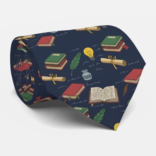 Marineblå lärarbibliotek slips (Rullad)