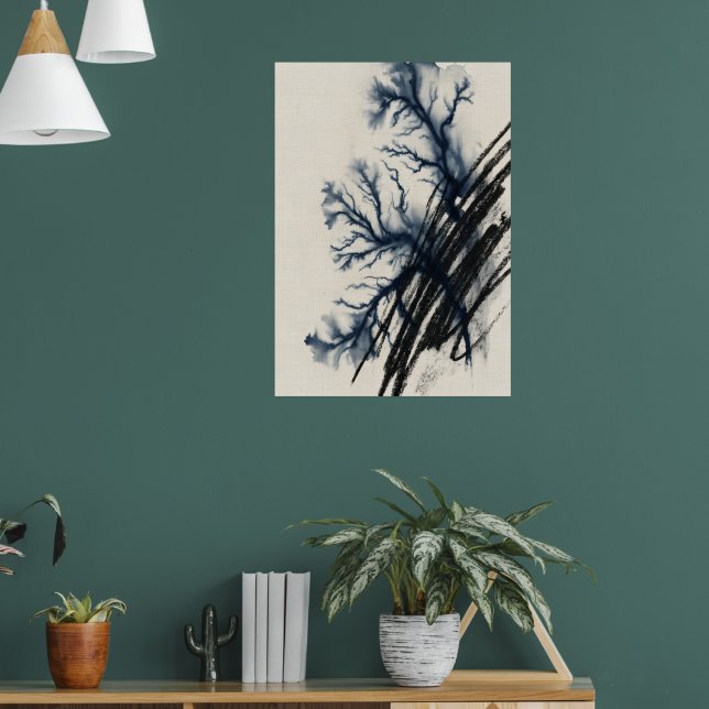 Marinebläck tvätt Abstrakt Träd Konsttryck Poster (Vardagsrum 1)