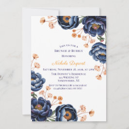 Marineblom och brändoransje blomsterbrunch & bubbe inbjudningar