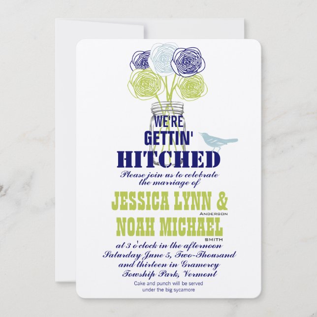 marinen, Lime Rustic Blue Romantic Ro Mason Burk Inbjudningar (Framsida)