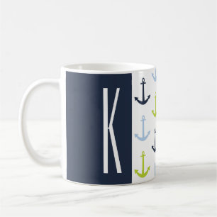 Marinen, limefruktgrönt & baby blue nautiskt kaffemugg