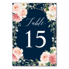 marinens Blommigt Guld Geometric Botanical Bröllo Bordsnummer