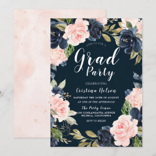 marinens Blommigt Utandningsgrad Party Studenten Inbjudningar