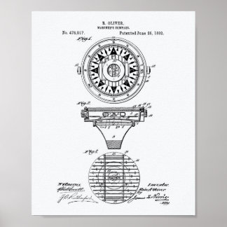 Mariners Compass 1892 Patent Art White Papper Poster