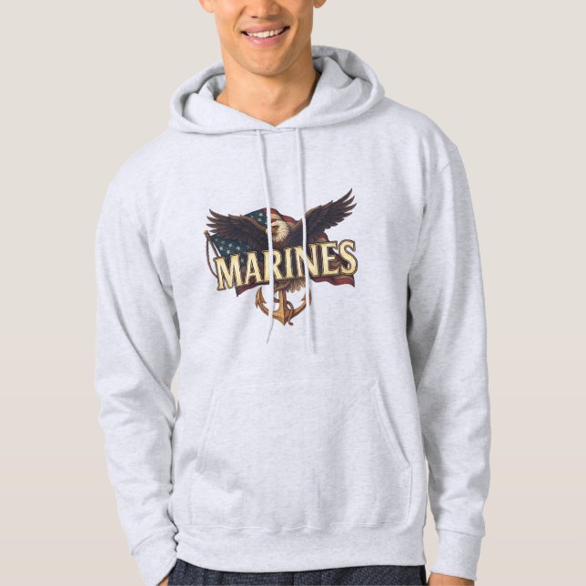 "Marines" over eagle & anchor hoodie (Framsida)