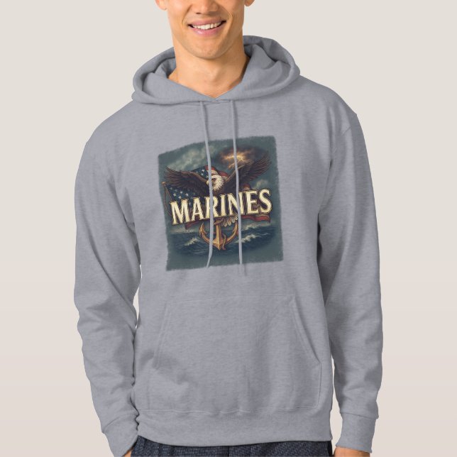 "Marines" over eagle & flag hoodie (Framsida)