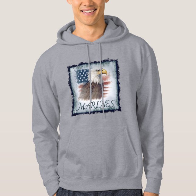"Marines" över örn & flagga hoodie (Framsida)
