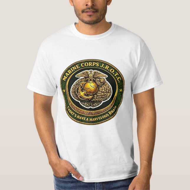 Marinkåren JROTC Kadettens Hjärnemblem T-Shirt (Framsida)