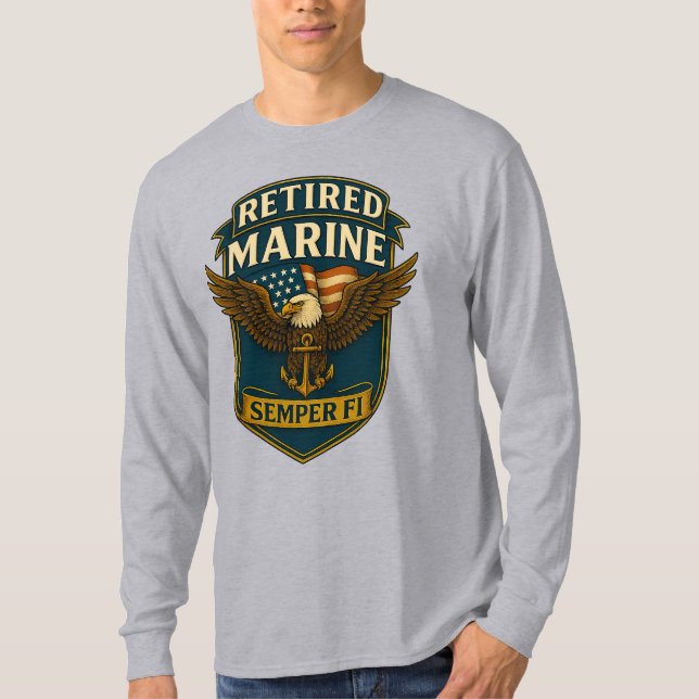 Marinkåren Veteran Logotyp Emblem T Shirt (Framsida)