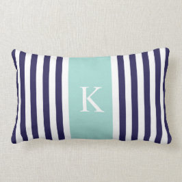 MarinMintgrönt görar randig monogramen Lumbarkudde