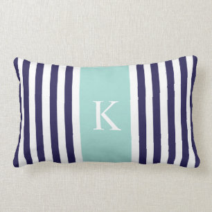 MarinMintgrönt görar randig monogramen Lumbarkudde