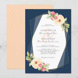 Marinpersikavattenfärgen blommar geometriskt inbjudningar