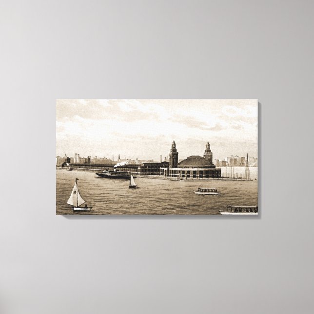 Marinpir från konst för vattenfärg för sjöChicago Canvastryck (Framsida)