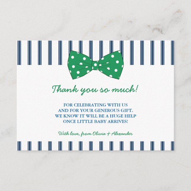 Marinrandar & grönt baby showertack för pilbåge | tack kort (Framsida)