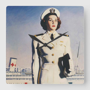 Marinsjuksköterskan för vintage WW II tar tid på Fyrkantig Klocka