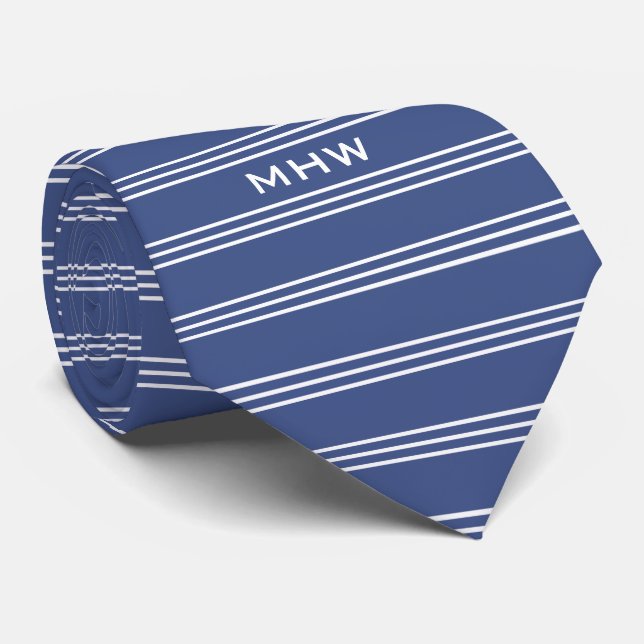 Marint Blue Rand anpassningsbar monogram Slips (Rullad)