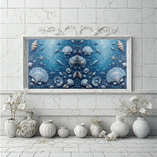 Marint liv Undervattenssniglar Fisk Baksplash  Kakelplatta (Marine Life Underwater Seashells Fish Backsplash Ceramic Tile)