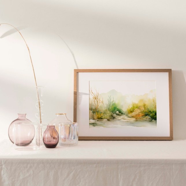 Marint teaterbruk: Färgämnet Sjögräs och Kelp Gard Poster (Watercolor print of an underwater seaweed and kelp garden.)