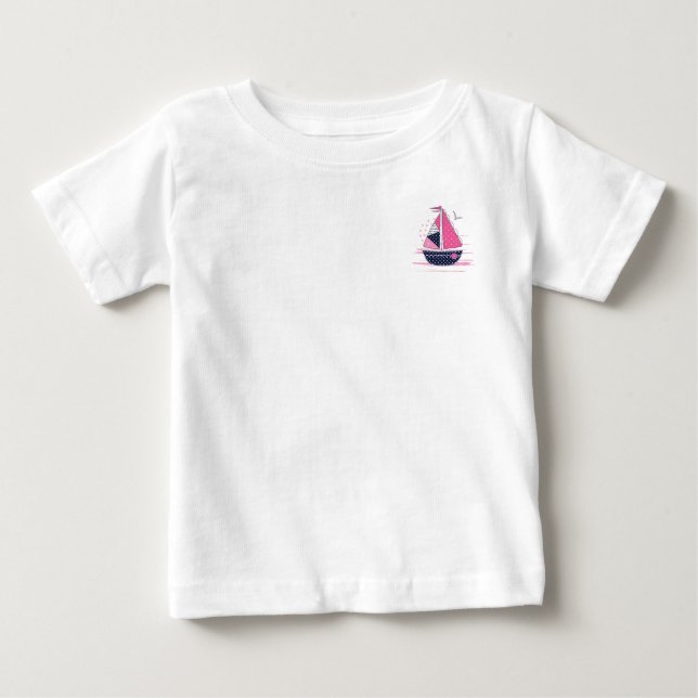 Marint tema flickaktig segelbåt Rosa prickig segel T Shirt (Framsida)