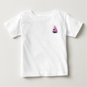 Marint tema flickigt segelbåt rosa prickig segel t shirt