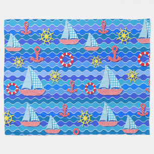 Marint Wave Red Blue Anchor Boat Sail Frakt Wheel Fleecefilt