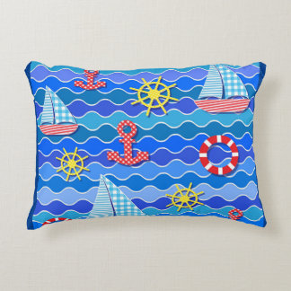 Marint Wave Red Blue Anchor Boat Sail Frakt Wheel Prydnadskudde