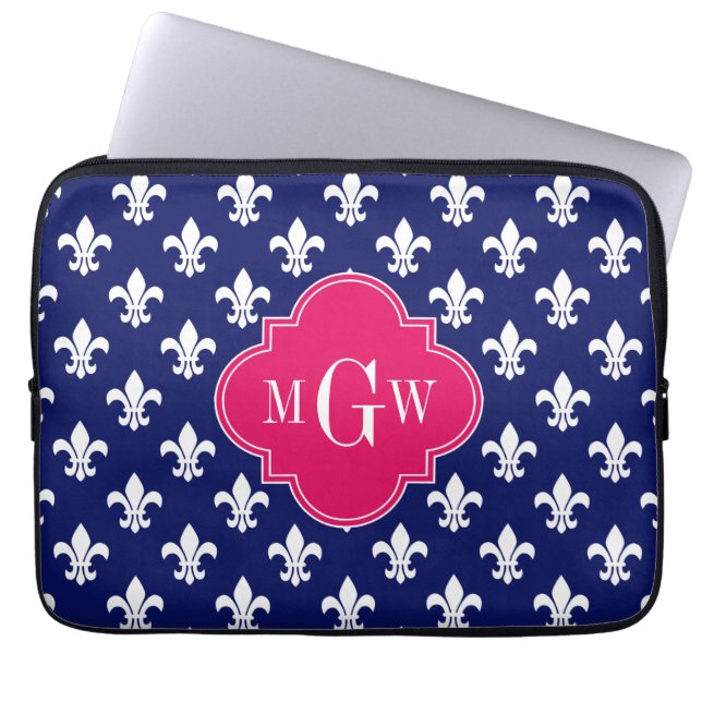 MarinVit Fleur de Lis Hallon 3 initial Monogram Laptop Sleeve (Framsidan)